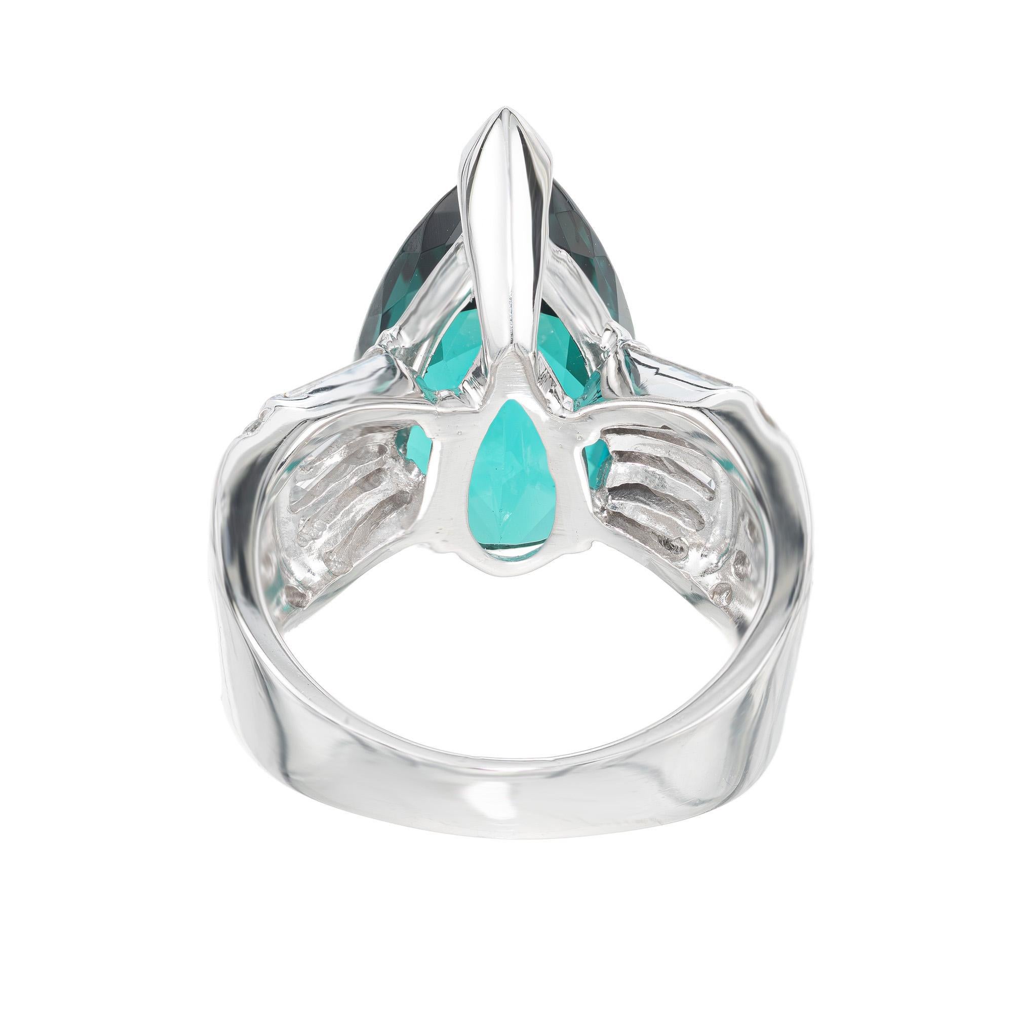 GIA Certified 6.74 Carat Pear Tourmaline Diamond Platinum Cocktail Ring For Sale 1
