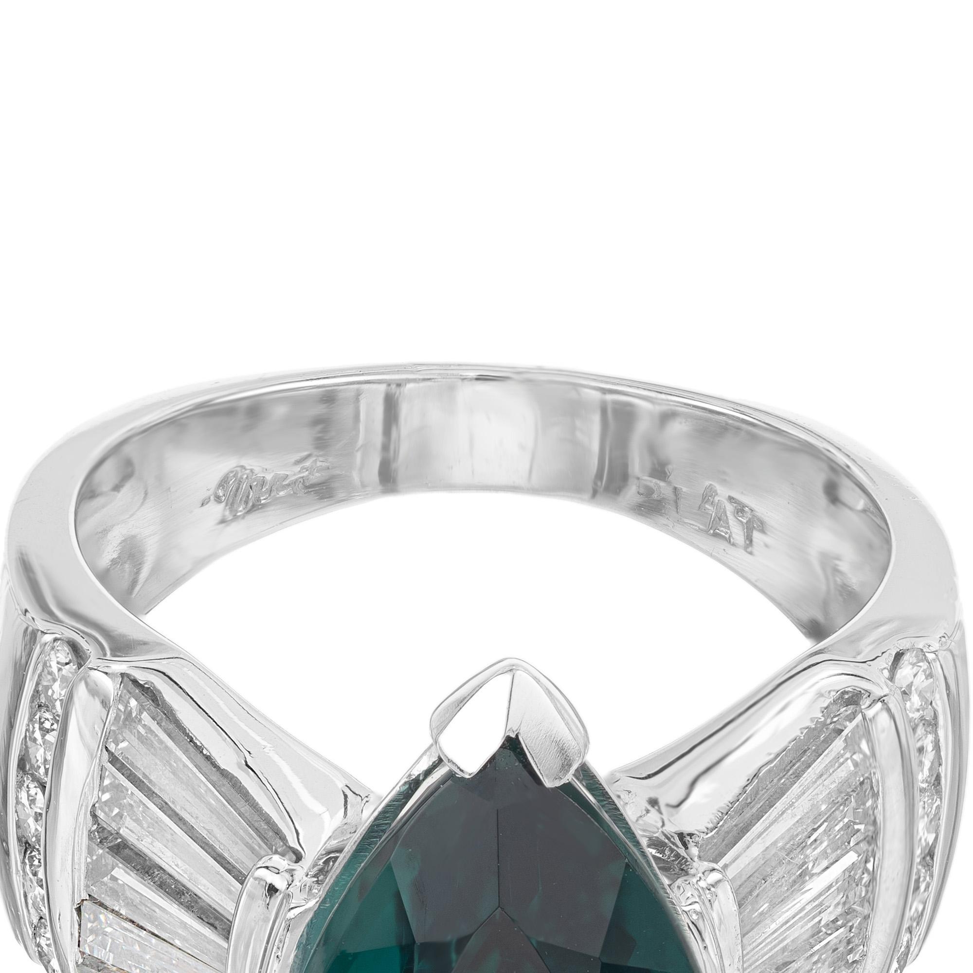 GIA Certified 6.74 Carat Pear Tourmaline Diamond Platinum Cocktail Ring For Sale 2