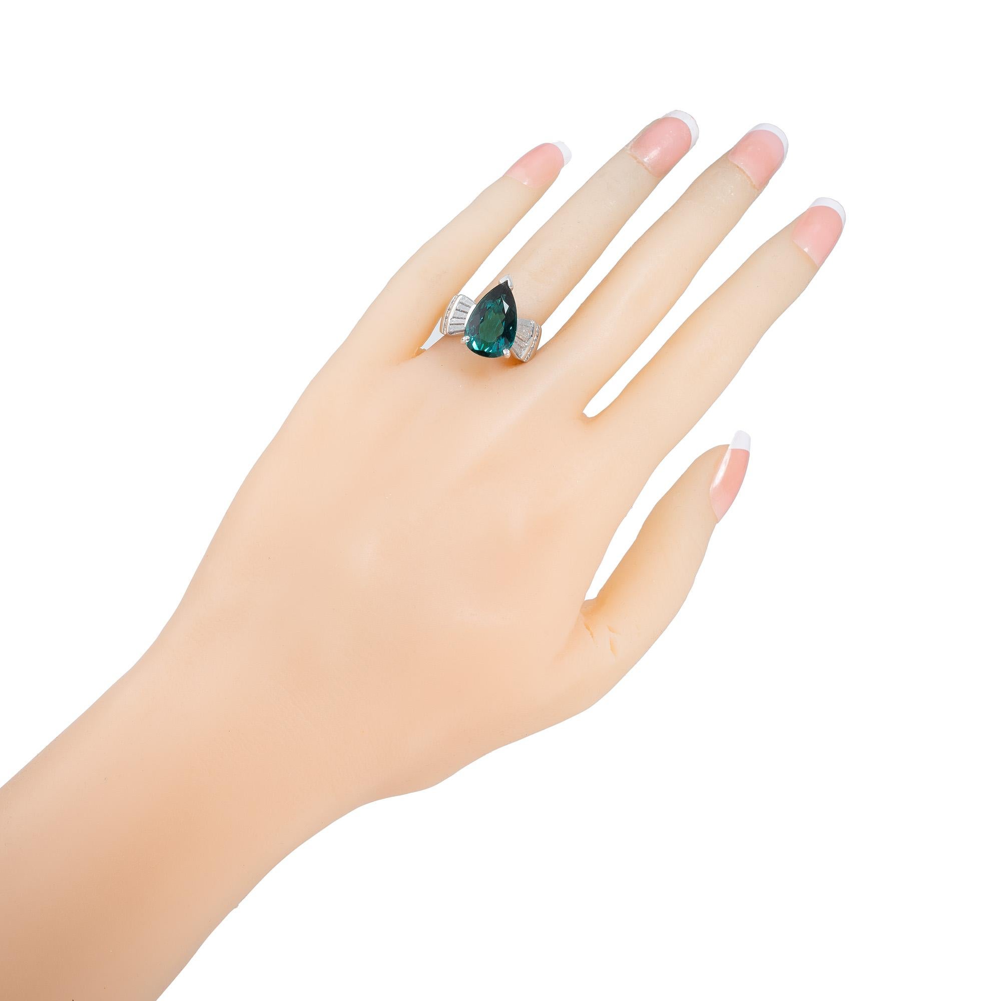 GIA Certified 6.74 Carat Pear Tourmaline Diamond Platinum Cocktail Ring For Sale 3