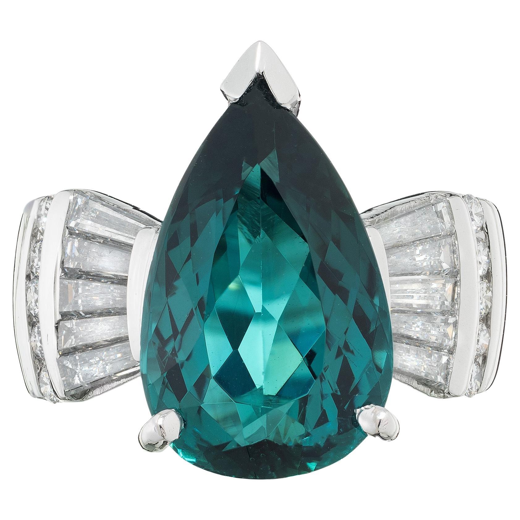 GIA Certified 6.74 Carat Pear Tourmaline Diamond Platinum Cocktail Ring