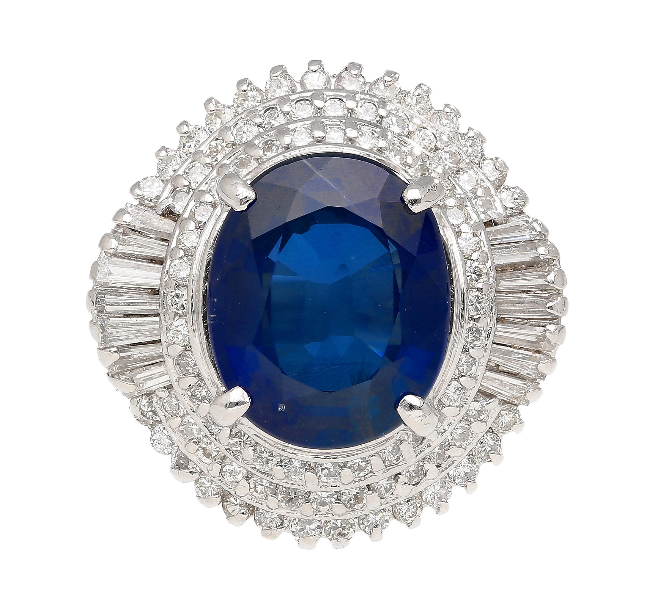Oval Cut GIA Certified 6.75 Carat Oval Blue Sapphire and Diamond Ballerina Ring For Sale