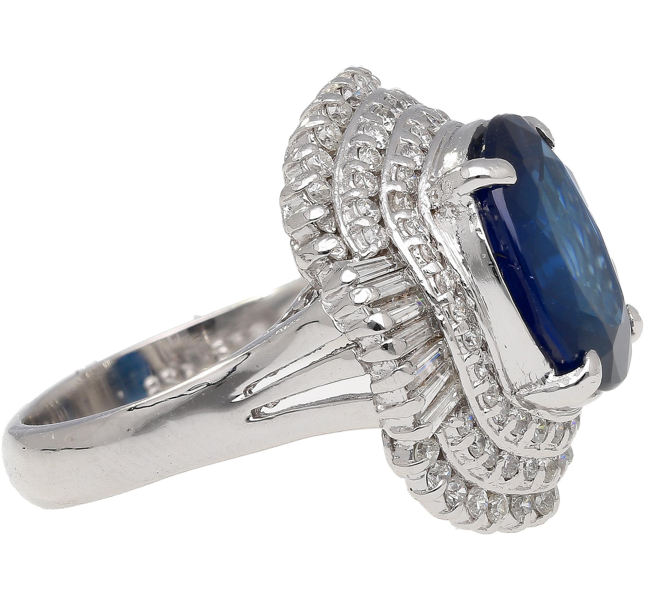Women's GIA Certified 6.75 Carat Oval Blue Sapphire and Diamond Ballerina Ring For Sale