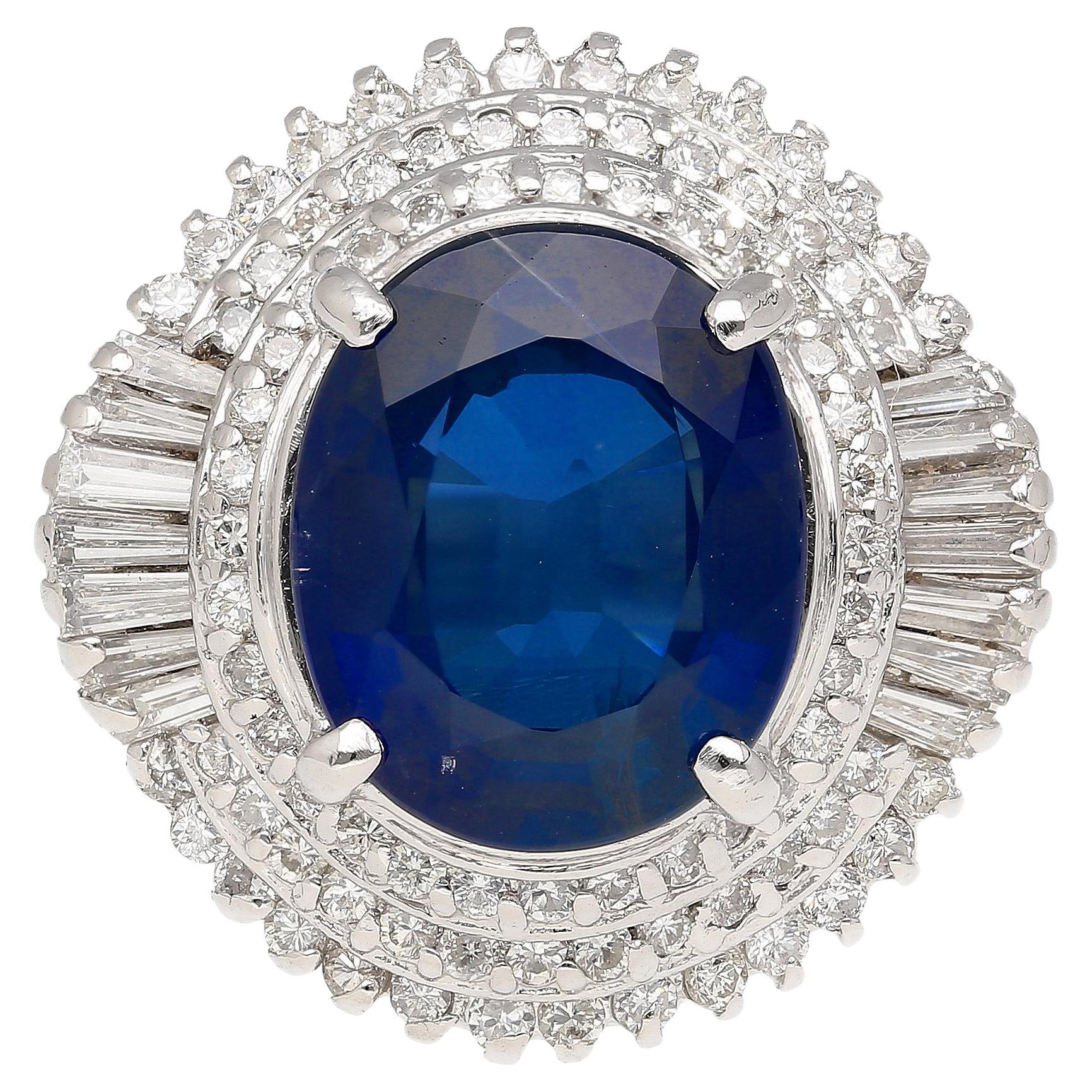GIA Certified 6.75 Carat Oval Blue Sapphire and Diamond Ballerina Ring