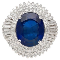 Anello Ballerina con zaffiro blu ovale e diamante certificato GIA da 6,75 carati