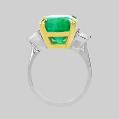 GIA Certified 6.78 Carat Green Emerald Cushion Diamond Solitaire Ring