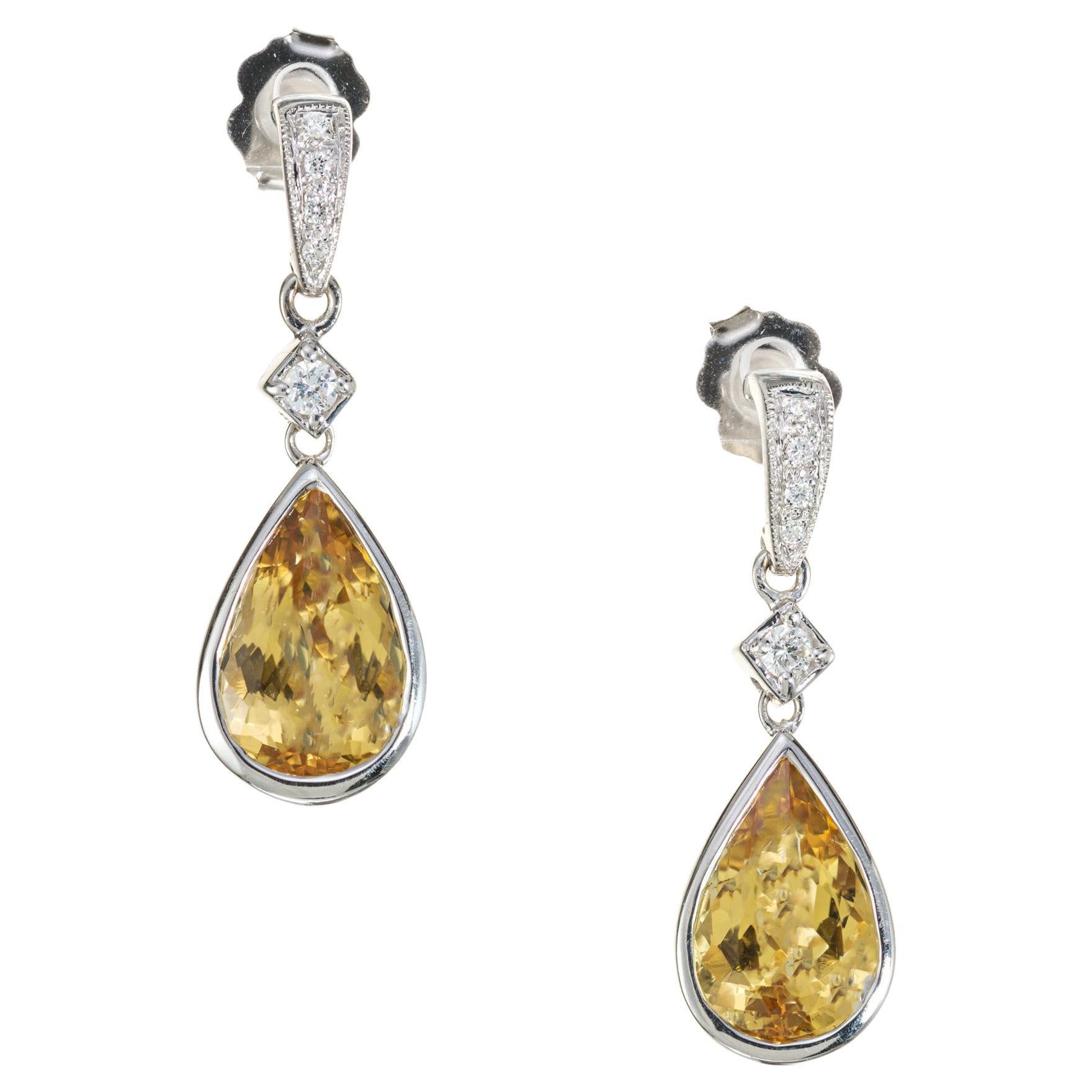 GIA  Certified 6.78 Carat Topaz Diamond White Gold Dangle Earrings  For Sale