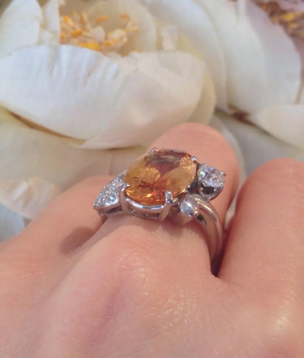 Anillo de Topacio Amarillo-Naranja y Diamante en Platino de 6,78 quilates certificado por el GIA en venta 3