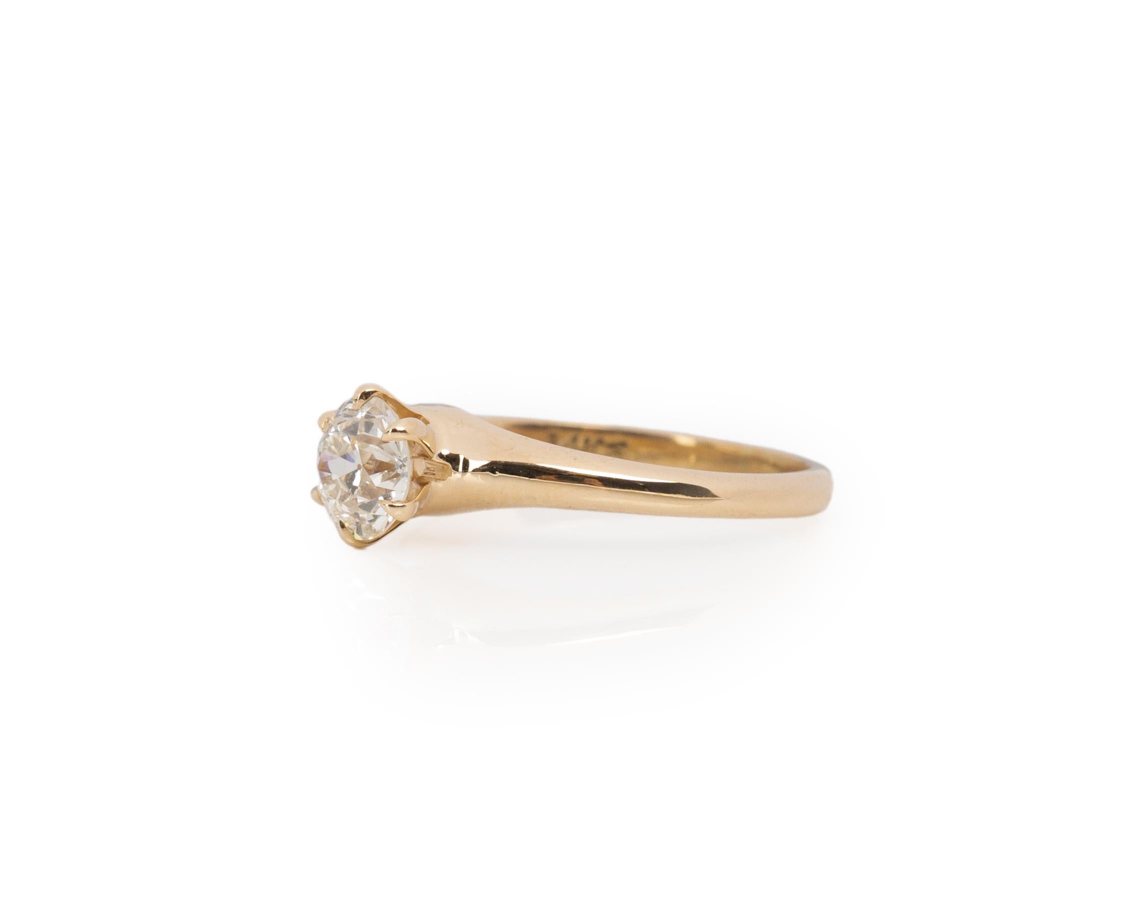 Old European Cut GIA Certified .68 Carat Art Deco Diamond 14 Karat Yellow Gold Engagement Ring For Sale