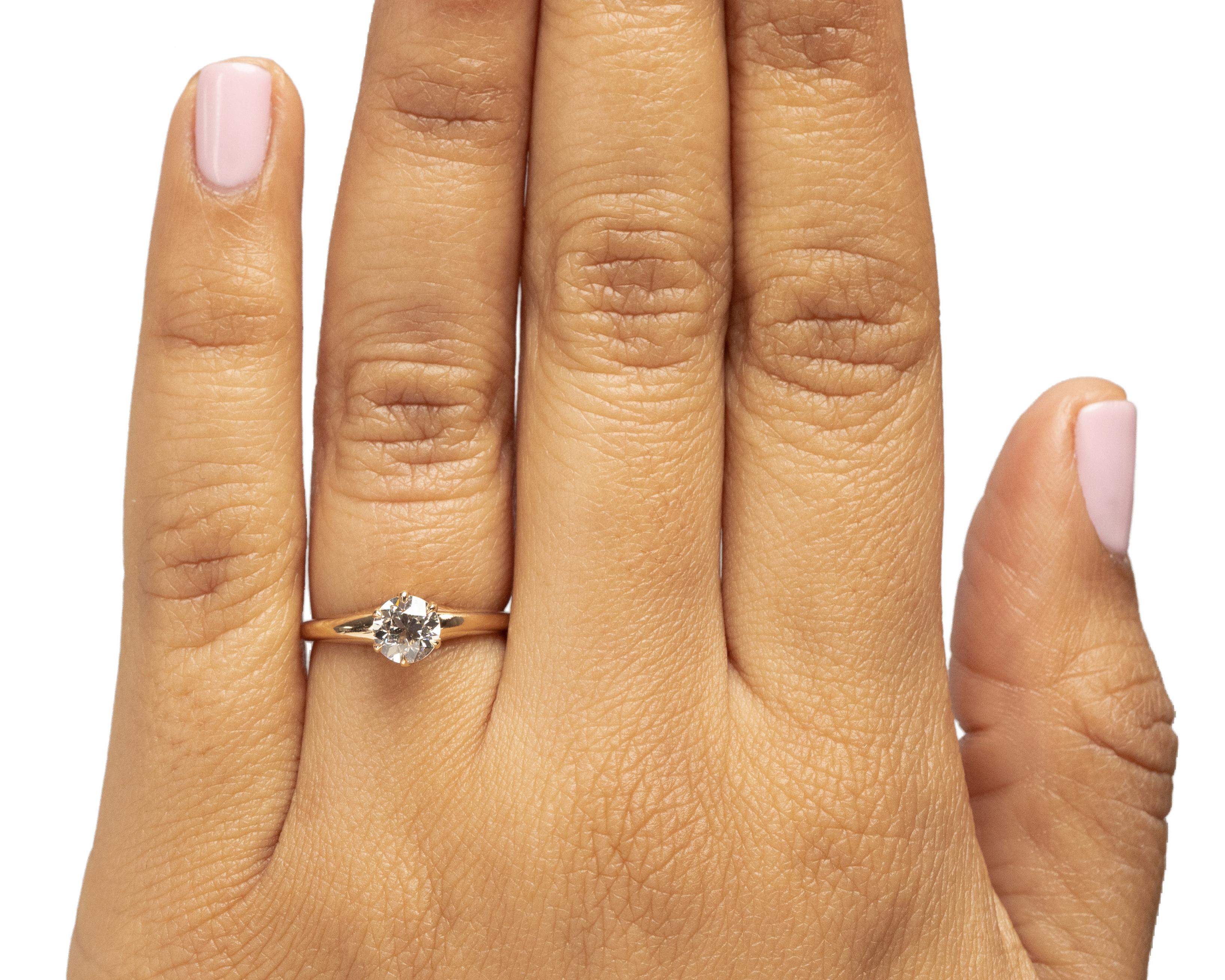 Women's GIA Certified .68 Carat Art Deco Diamond 14 Karat Yellow Gold Engagement Ring For Sale