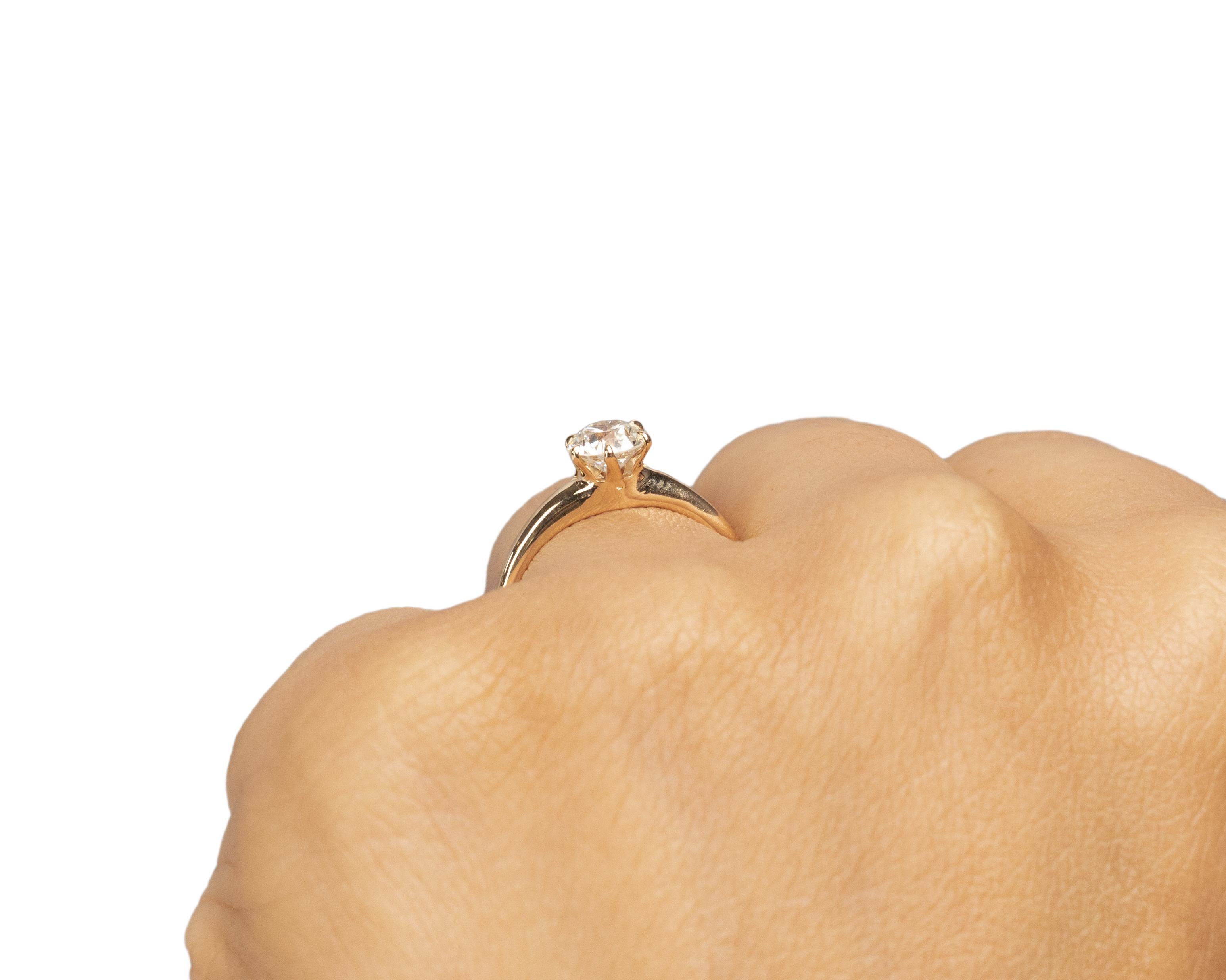 GIA Certified .68 Carat Art Deco Diamond 14 Karat Yellow Gold Engagement Ring For Sale 1