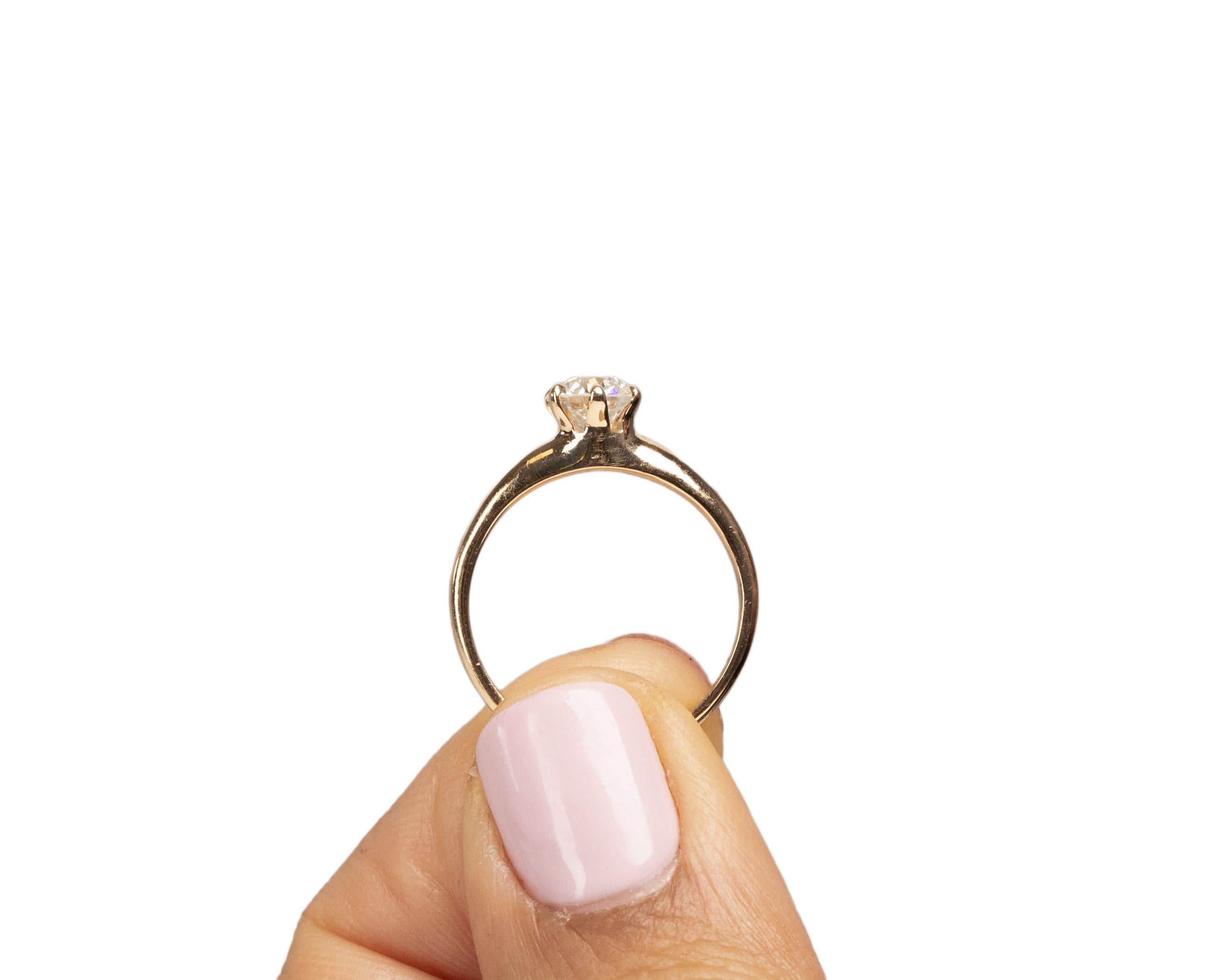 GIA Certified .68 Carat Art Deco Diamond 14 Karat Yellow Gold Engagement Ring For Sale 2