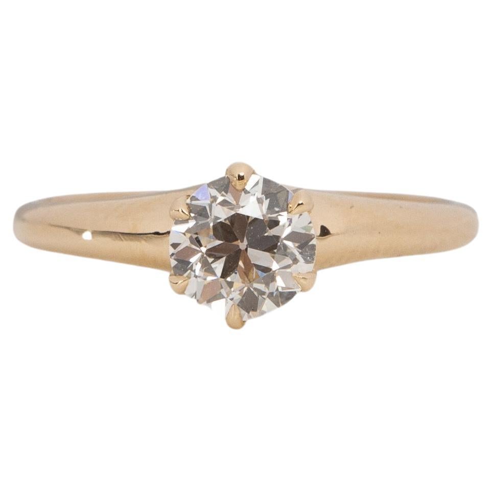 GIA Certified .68 Carat Art Deco Diamond 14 Karat Yellow Gold Engagement Ring For Sale