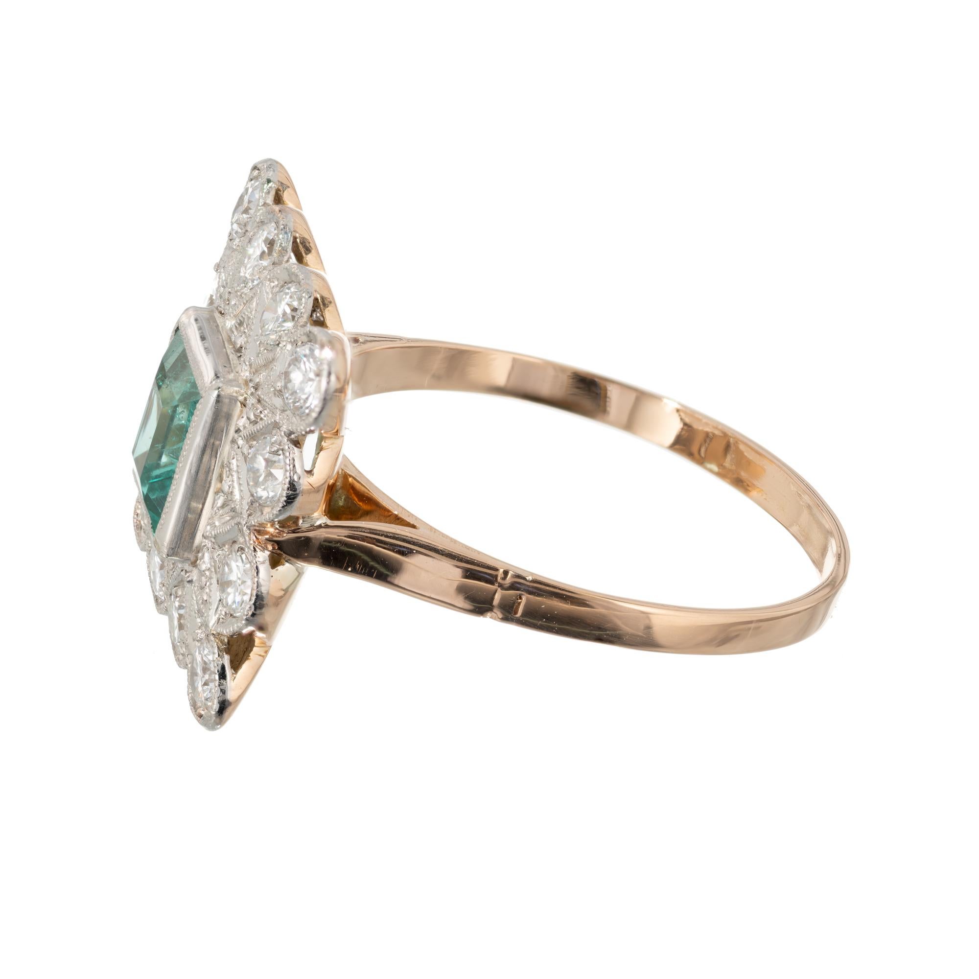 Round Cut GIA Certified .68 Carat Emerald Diamond Art Deco Platinum Ring For Sale
