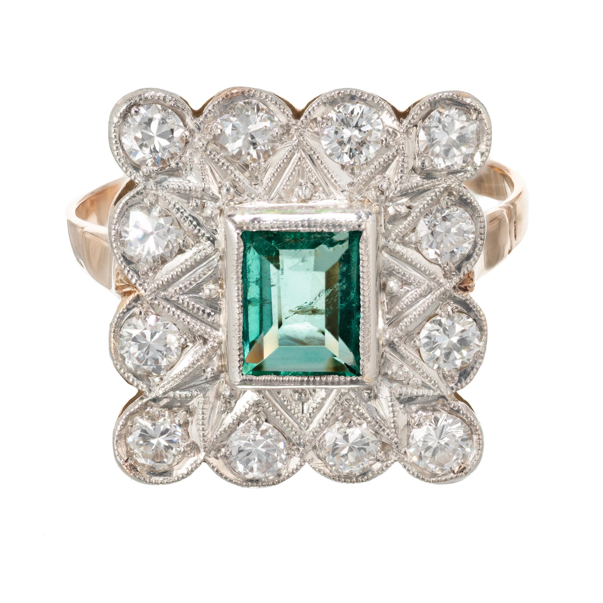 GIA Certified .68 Carat Emerald Diamond Art Deco Platinum Ring For Sale