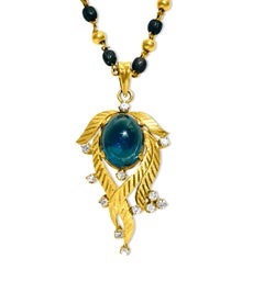 GIA Certified 6.80 Carat Blue Sapphire and Diamond Indian Necklace