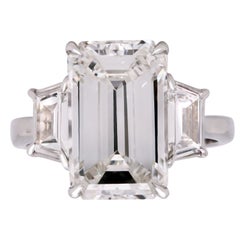 GIA Certified 6.80 Carat Emerald Cut Diamond Platinum Trapezoid Diamond Ring