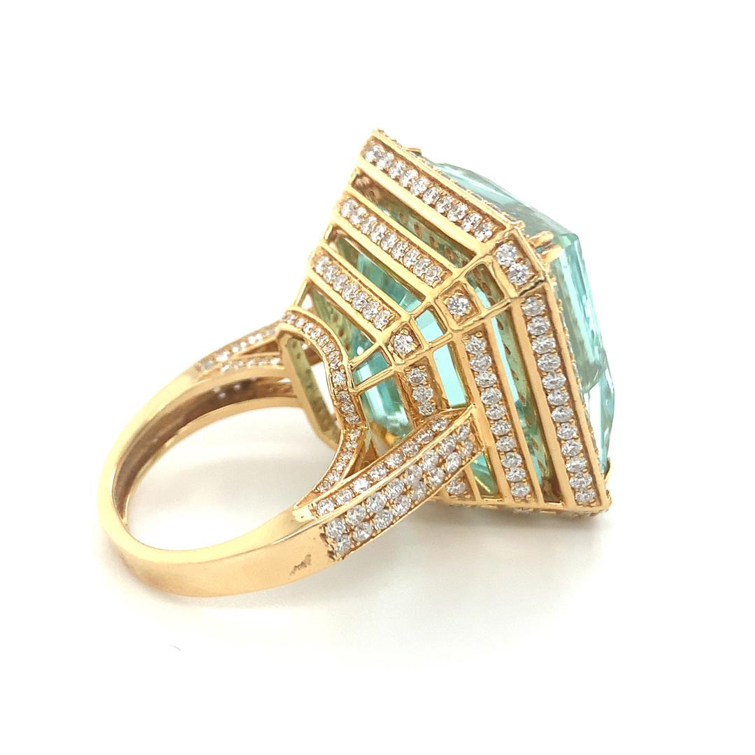 Octagon Cut GIA Certified 68.06 Carat Aquamarine Diamond Ring For Sale