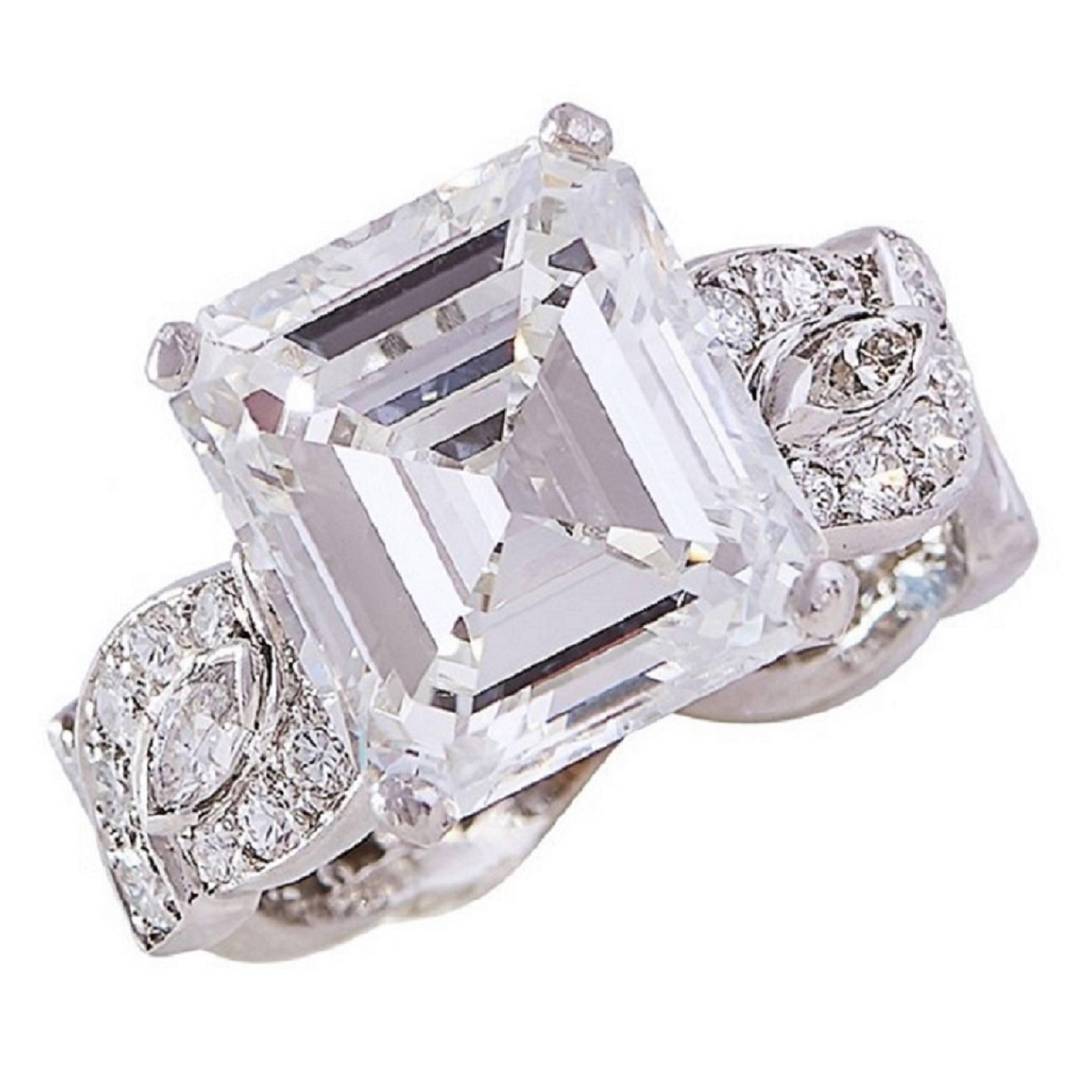 GIA Certified 6.82 Carat Emerald-Cut Diamond and Platinum Engagement Ring For Sale