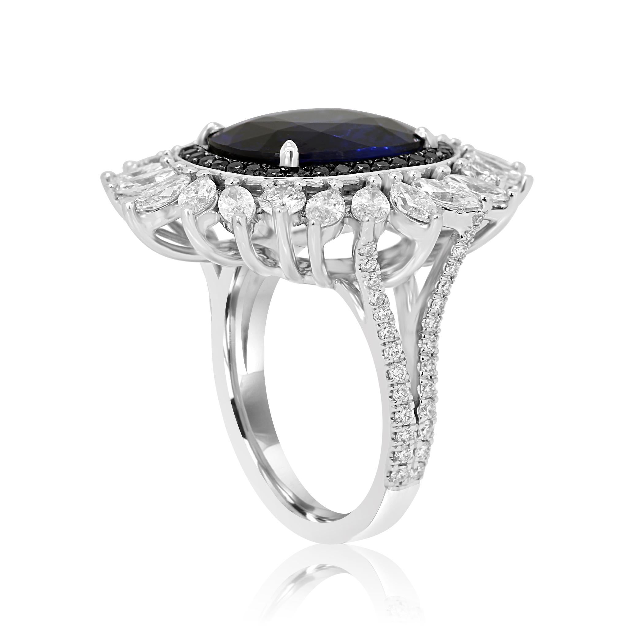 Cushion Cut GIA Certified 6.83 Carat Blue Sapphire Diamond Halo Fashion Cocktail Gold Ring