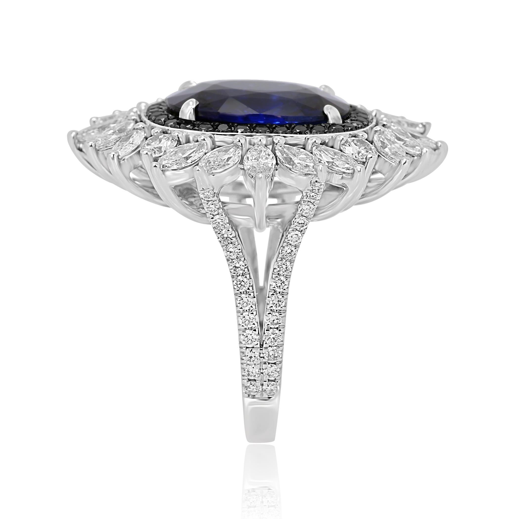 GIA Certified 6.83 Carat Blue Sapphire Diamond Halo Fashion Cocktail Gold Ring In New Condition In NEW YORK, NY