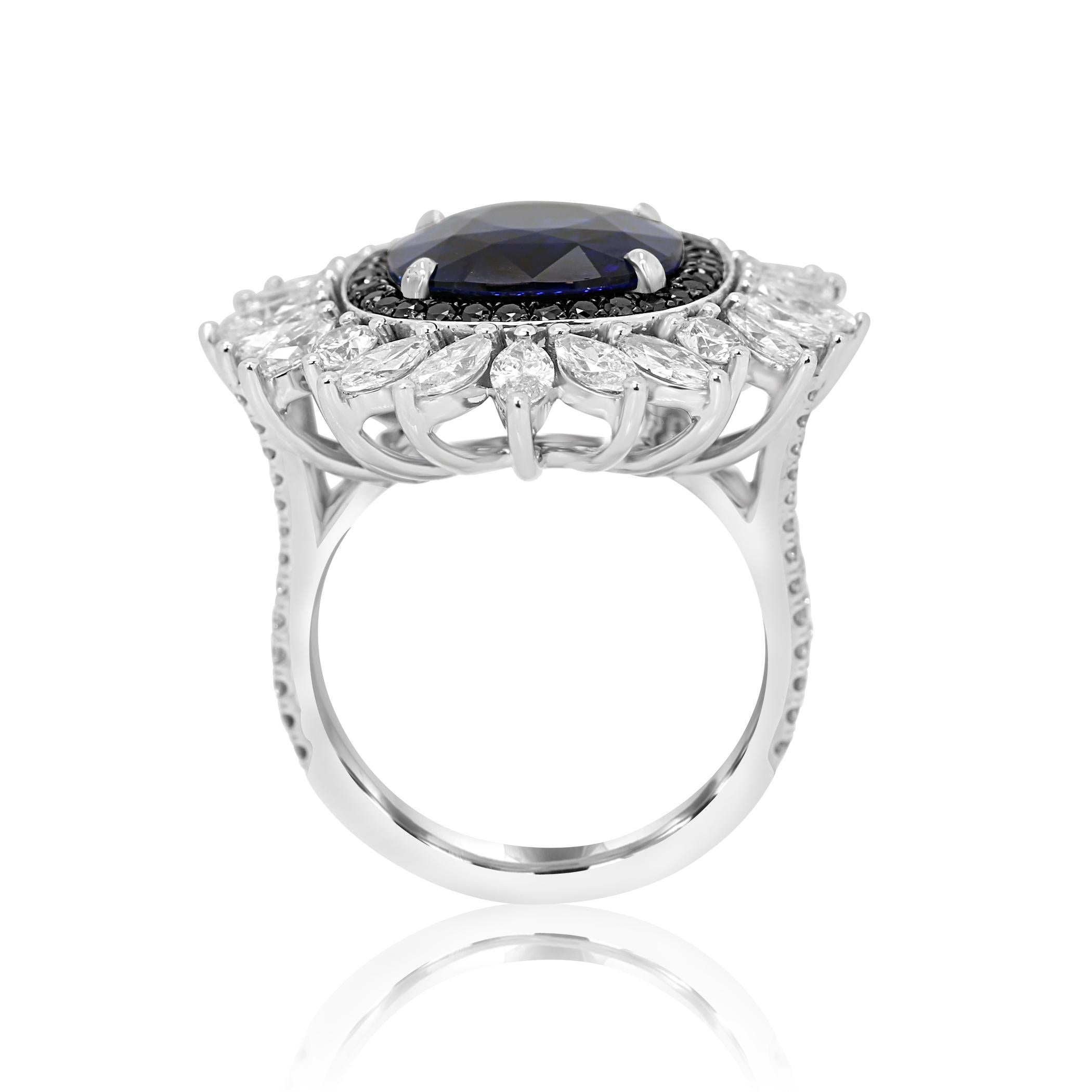 Women's or Men's GIA Certified 6.83 Carat Blue Sapphire Diamond Halo Fashion Cocktail Gold Ring