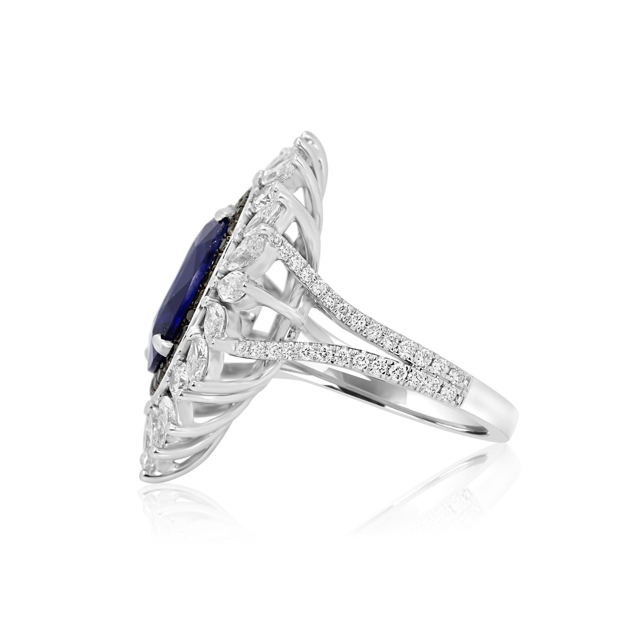 GIA Certified 6.83 Carat Blue Sapphire Diamond Halo Fashion Cocktail Gold Ring 1