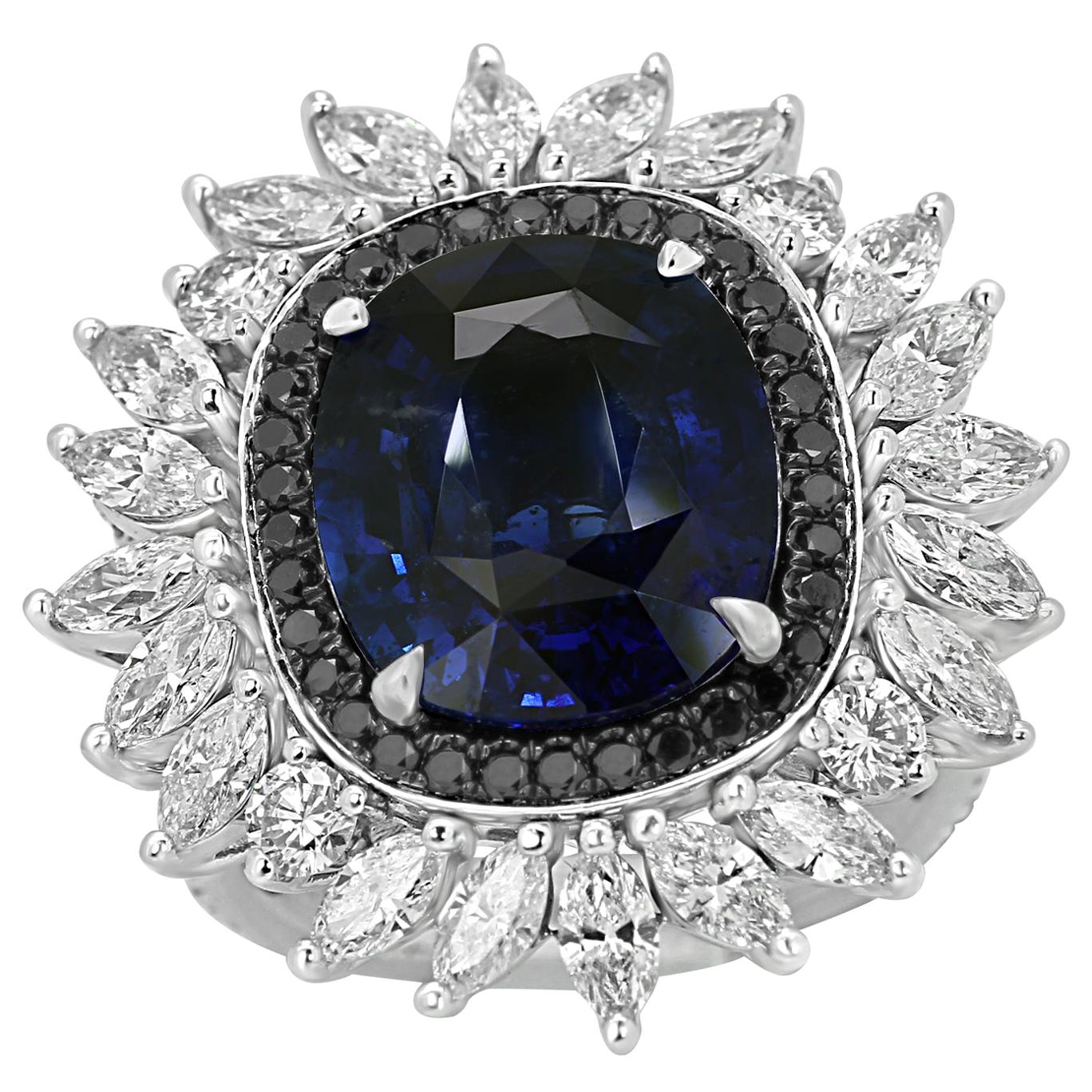 GIA Certified 6.83 Carat Blue Sapphire Diamond Halo Fashion Cocktail Gold Ring