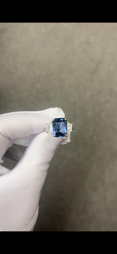 GIA Certified 6.84 Carat Radiant Cut Sapphire & Diamond Ring in Platinum