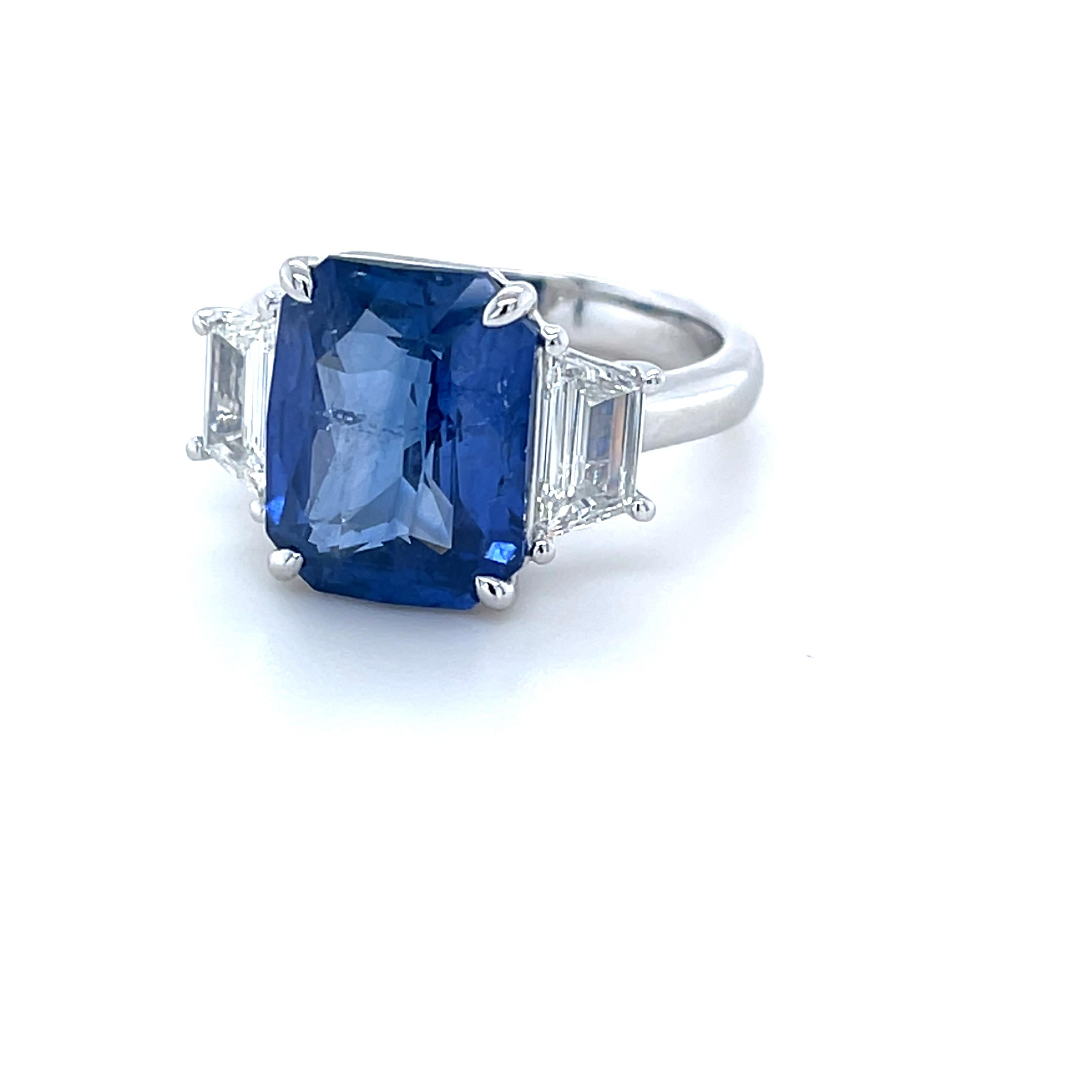 Modern GIA Certified 6.84 Carat Radiant Cut Sapphire & Diamond Ring in Platinum For Sale