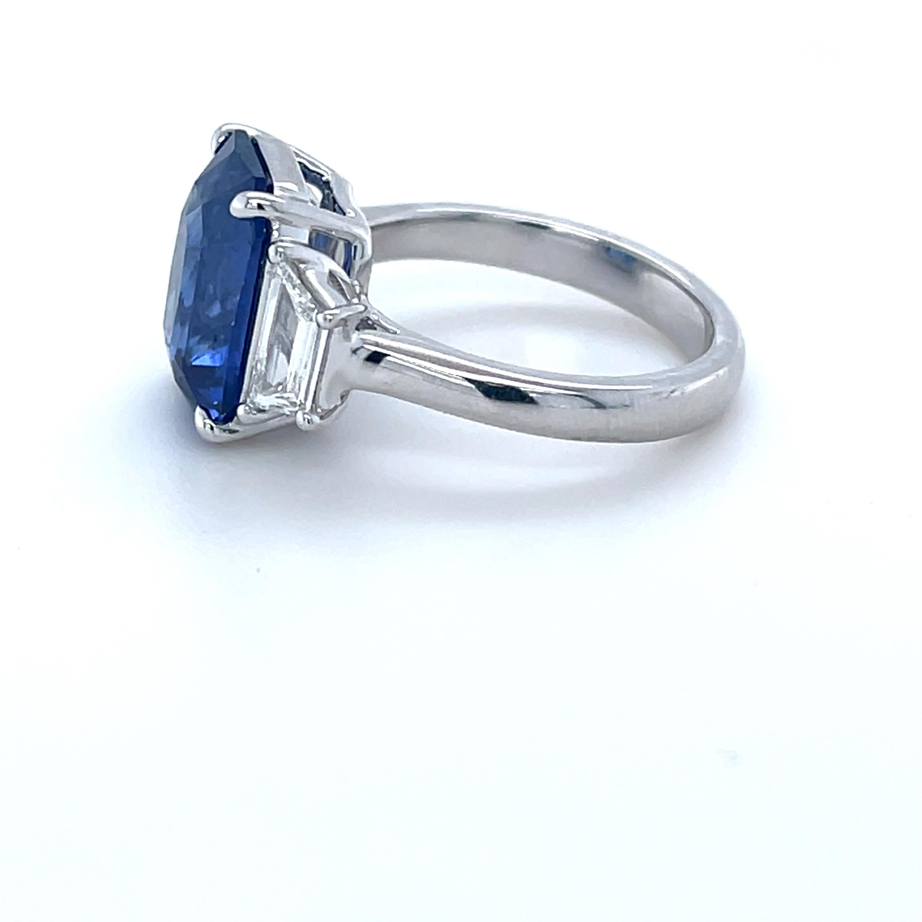GIA Certified 6.84 Carat Radiant Cut Sapphire & Diamond Ring in Platinum In New Condition For Sale In Great Neck, NY