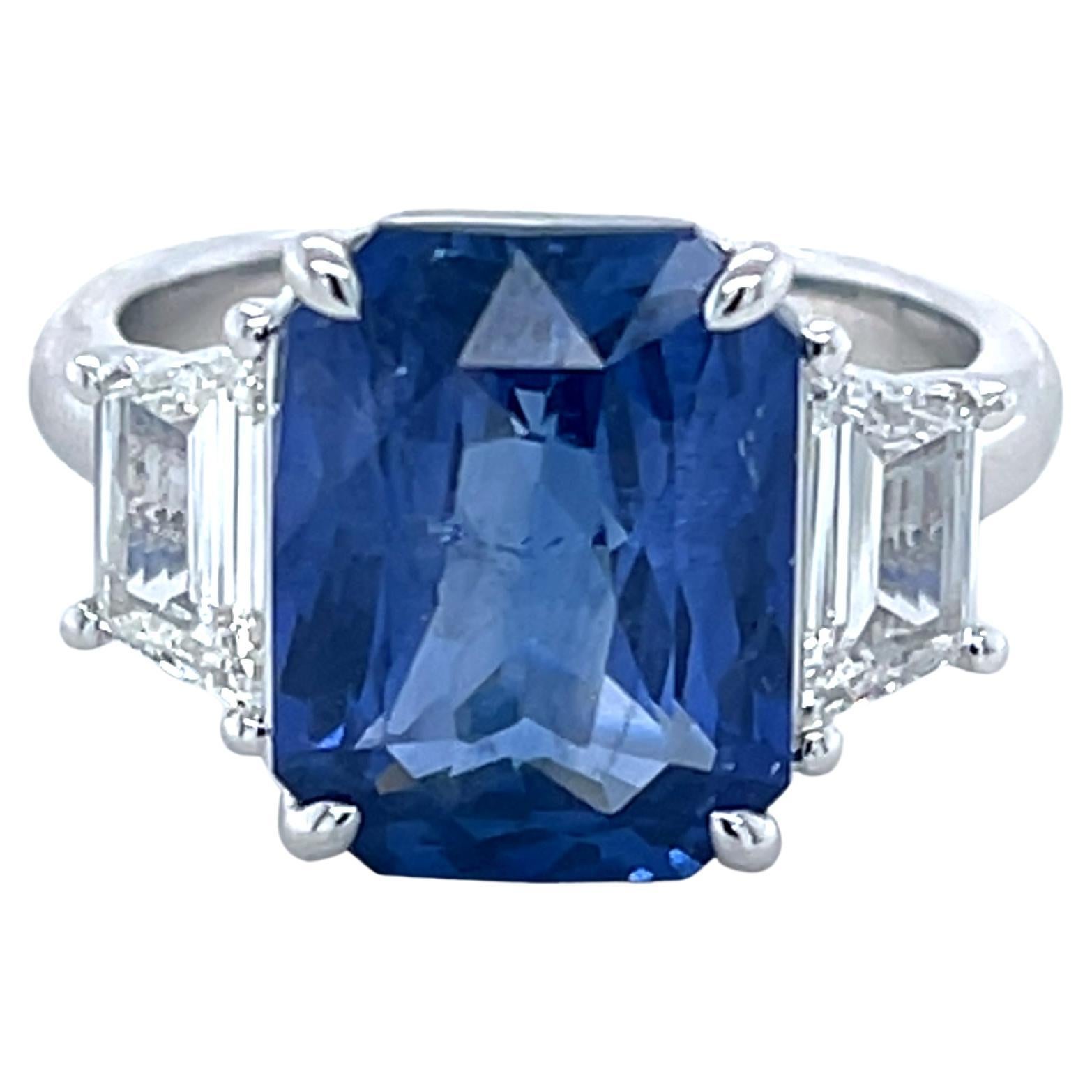 GIA Certified 6.84 Carat Radiant Cut Sapphire & Diamond Ring in Platinum
