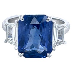 GIA Certified 6.84 Carat Radiant Cut Sapphire & Diamond Ring in Platinum