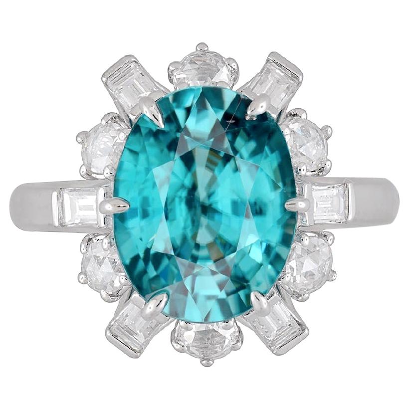 Bague avec zircon bleu taille ovale de 6,85 carats et diamants certifiés GIA, 18W ref1313