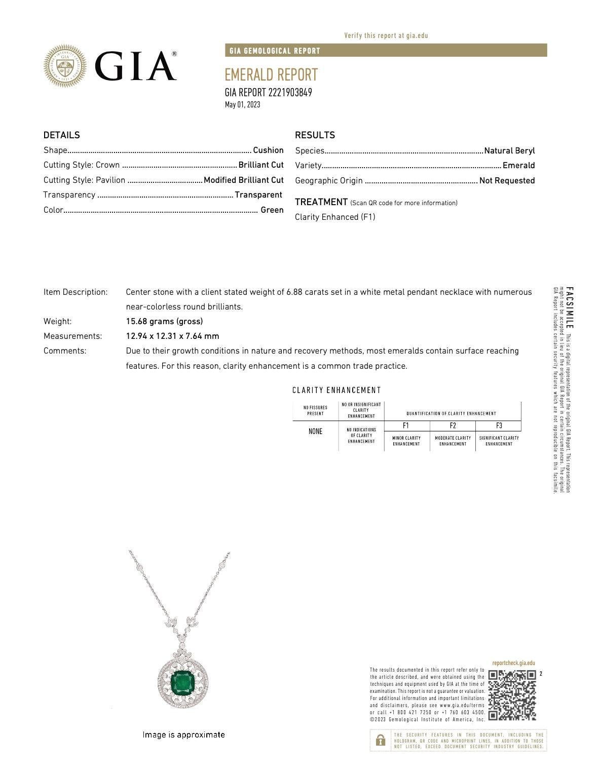Arthur Groom & Co. GIA Certified 6.88 Carat Emerald and Diamond Necklace In New Condition For Sale In Ridgewood, NJ