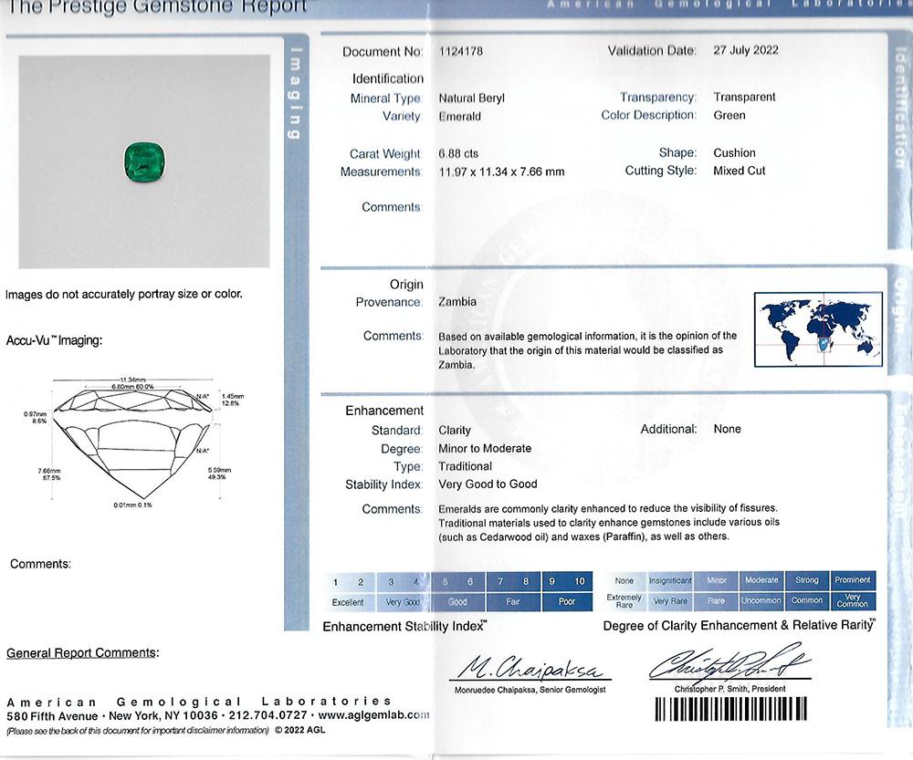 Cushion Cut GIA Certified 6.88 Carat Vivid Green Emerald Diamond Platinum Ring For Sale