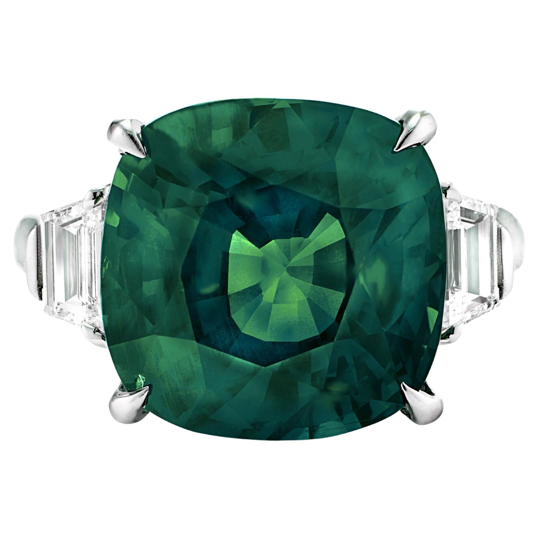 GIA Certified 6.88 Carat Vivid Green Emerald Diamond Platinum Ring