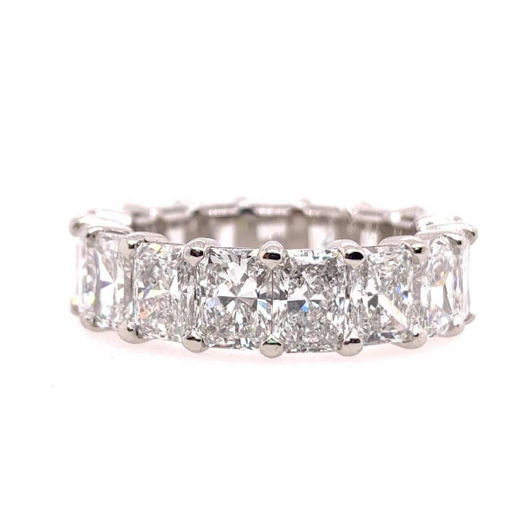 GIA Certified 6.90 Carat Platinum Radiant D-F VS1+ Natural Diamond Eternity Band For Sale 2