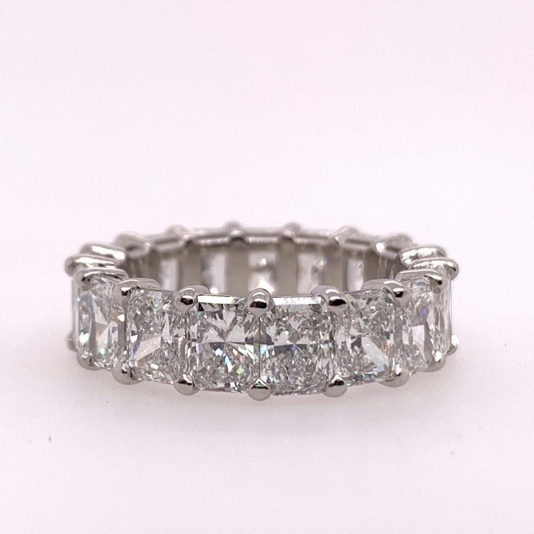 GIA Certified 6.90 Carat Platinum Radiant D-F VS1+ Natural Diamond Eternity Band For Sale 3