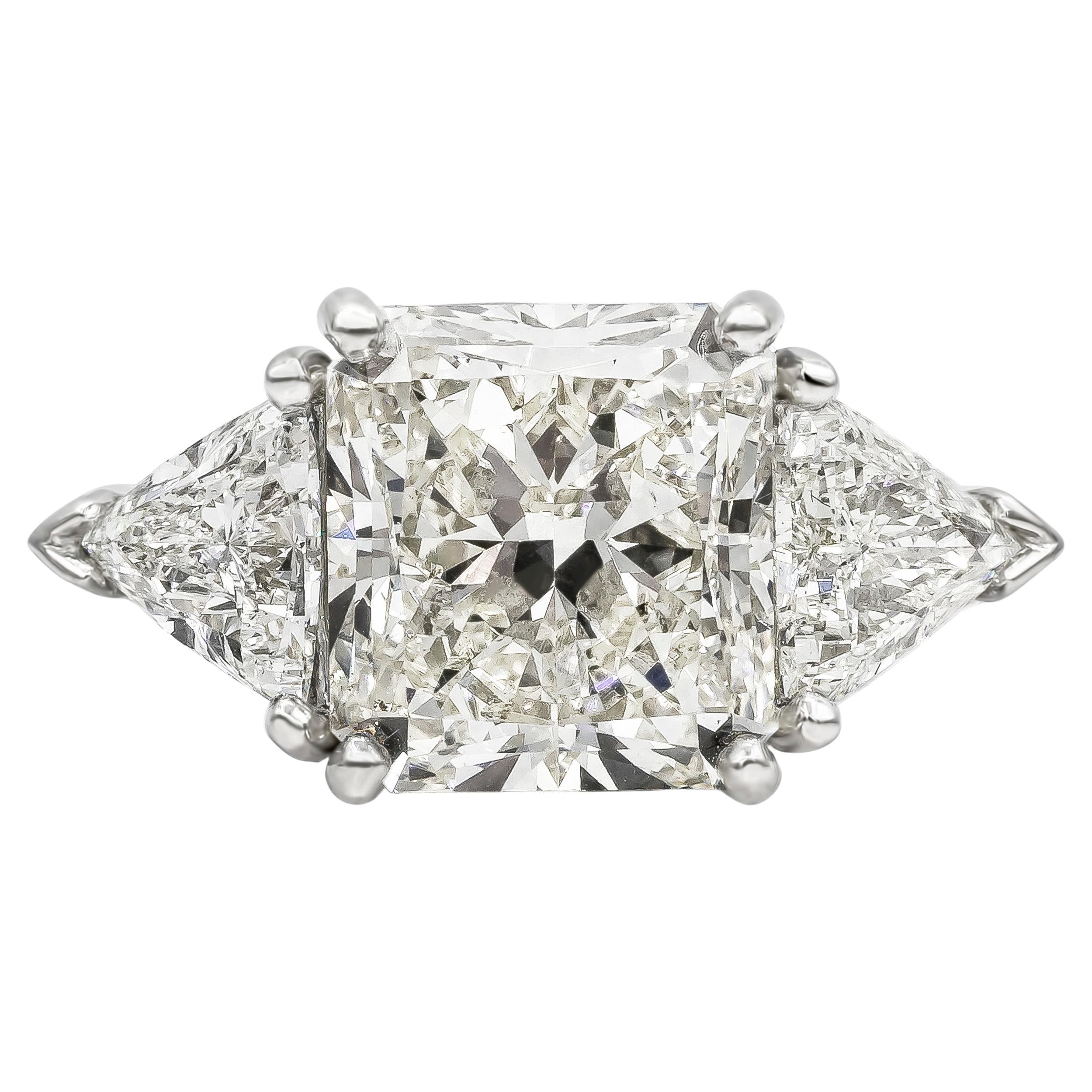 GIA Certified 6.90 Carats Radiant Cut Diamond Three-Stone Engagement Ring