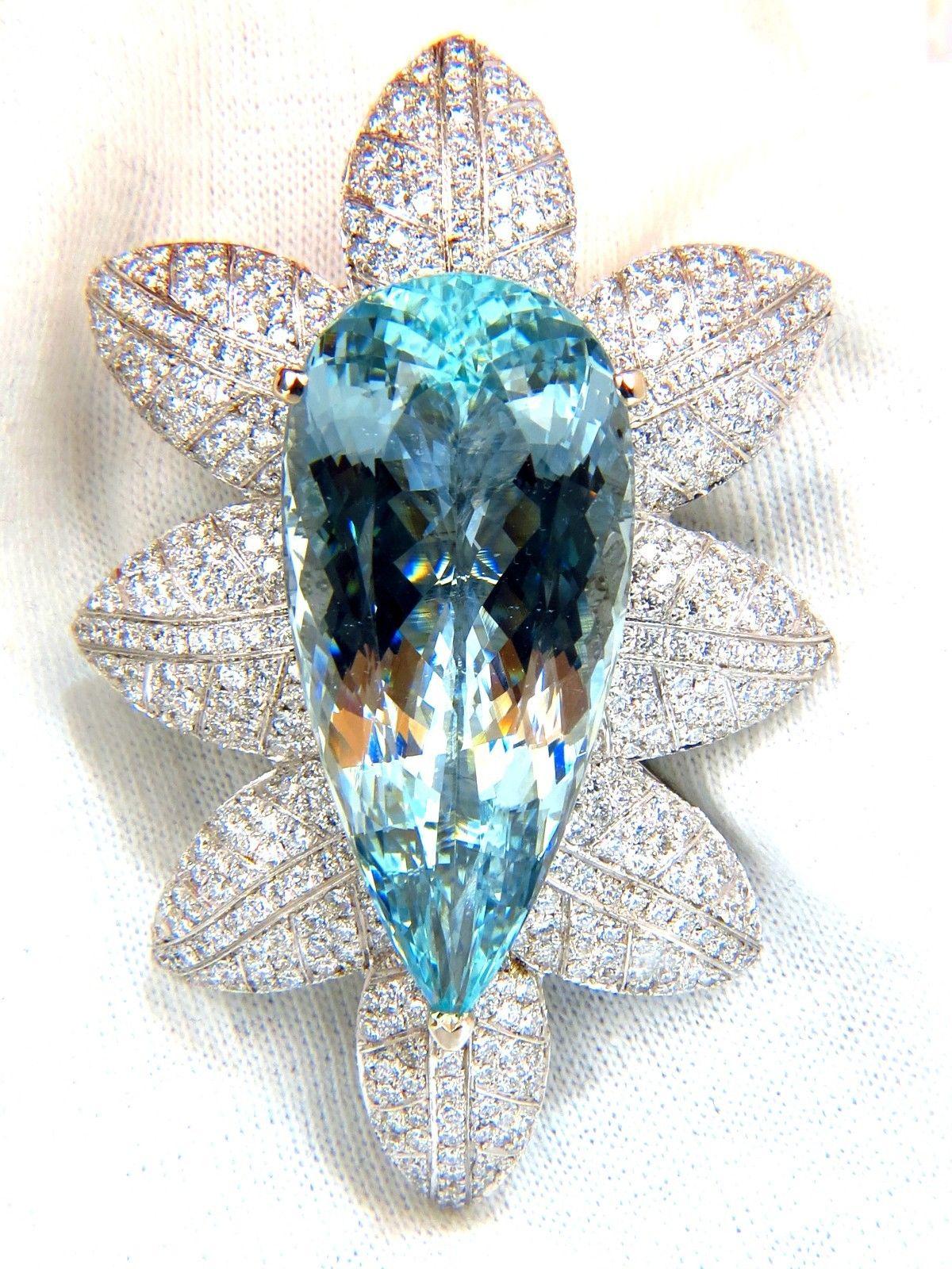 GIA Certified 69.37CT Natural Aquamarine Diamonds 3D Pendant Brooch 18KT For Sale 2
