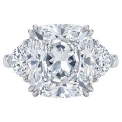 GIA Certified 6.95 Carat Cushion Cut Diamond Three-Stone Ring