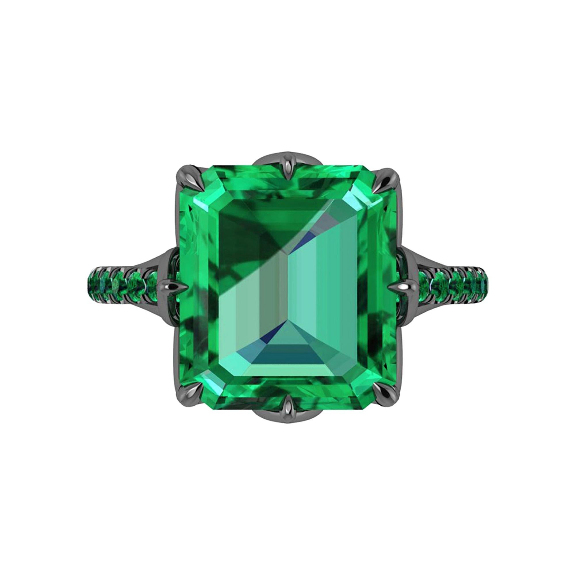 GRS Certified 6.31 Carat Colombian Emerald Black 18K black Gold Maleficent Ring