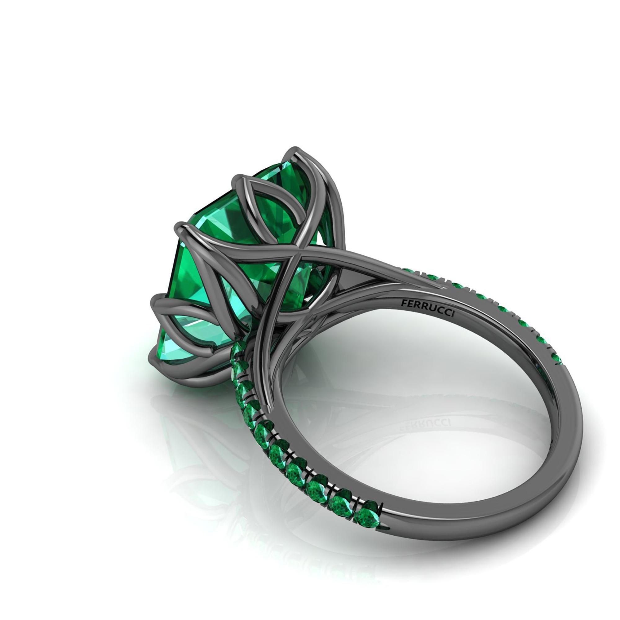 Art Deco GRS Certified 6.31 Carat Colombian Emerald Black 18K black Gold Maleficent Ring