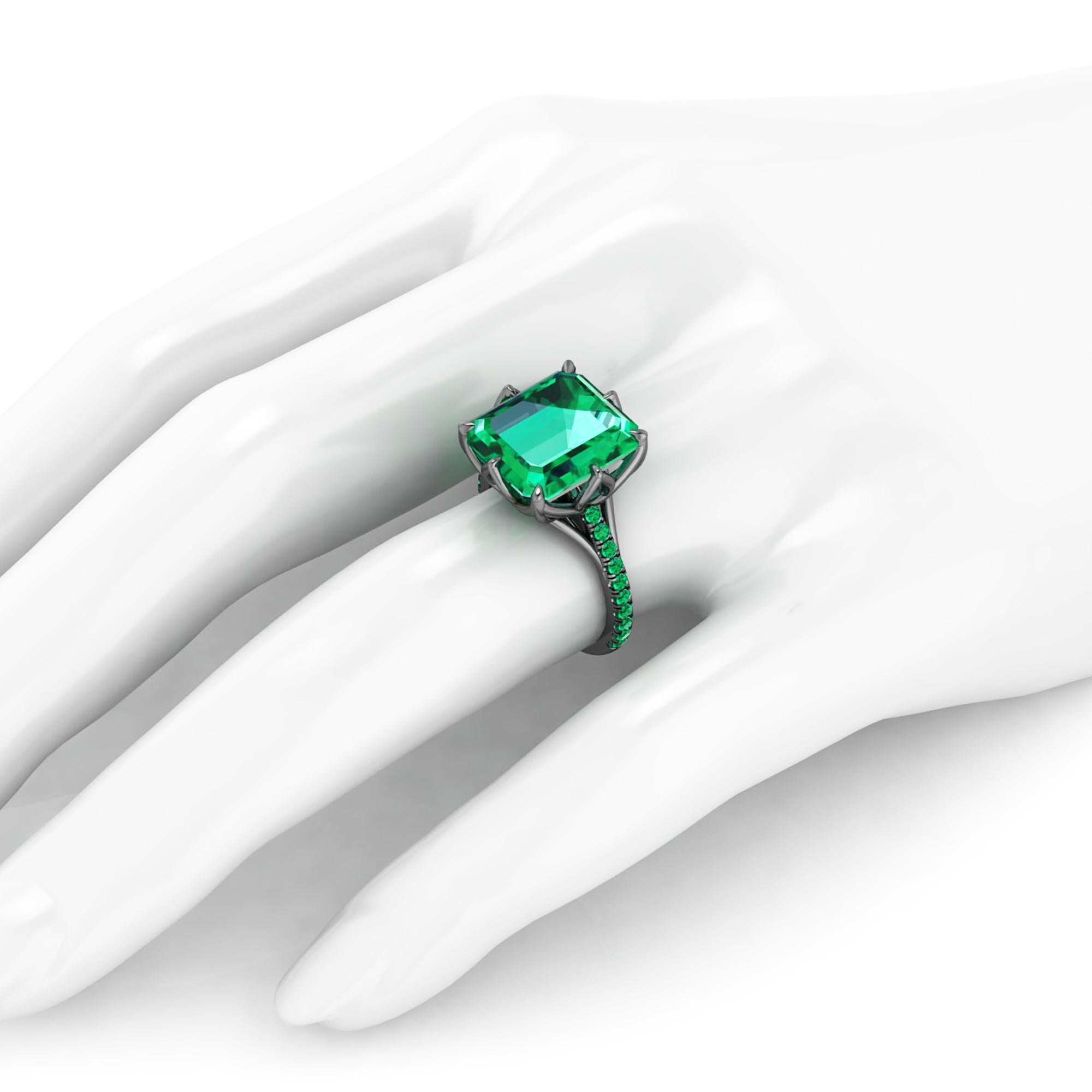 GRS Certified 6.31 Carat Colombian Emerald Black 18K black Gold Maleficent Ring In New Condition In New York, NY