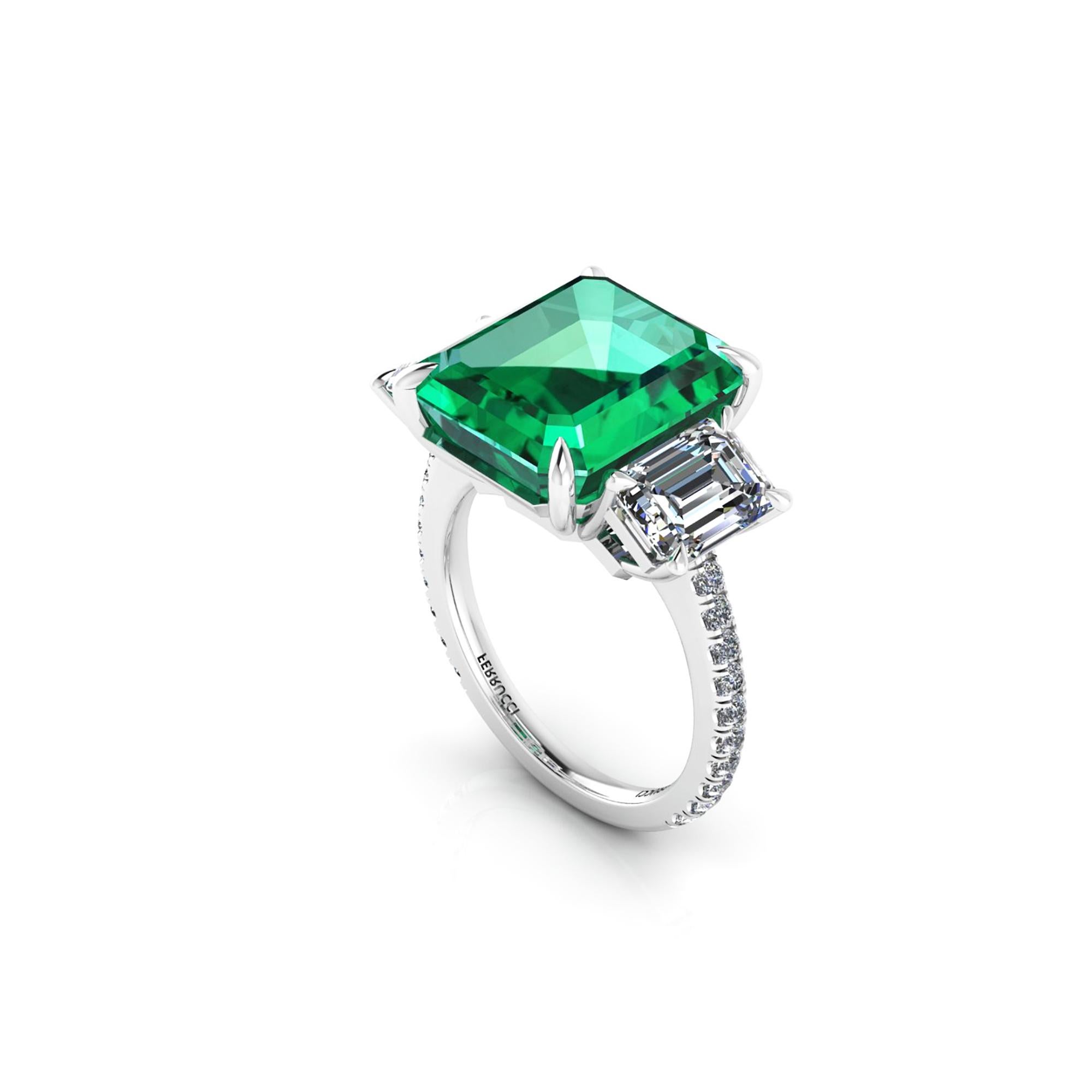 Art Deco GRS Certified 6.31 Carat Emerald Cut Colombian Emerald Diamond Platinum Ring