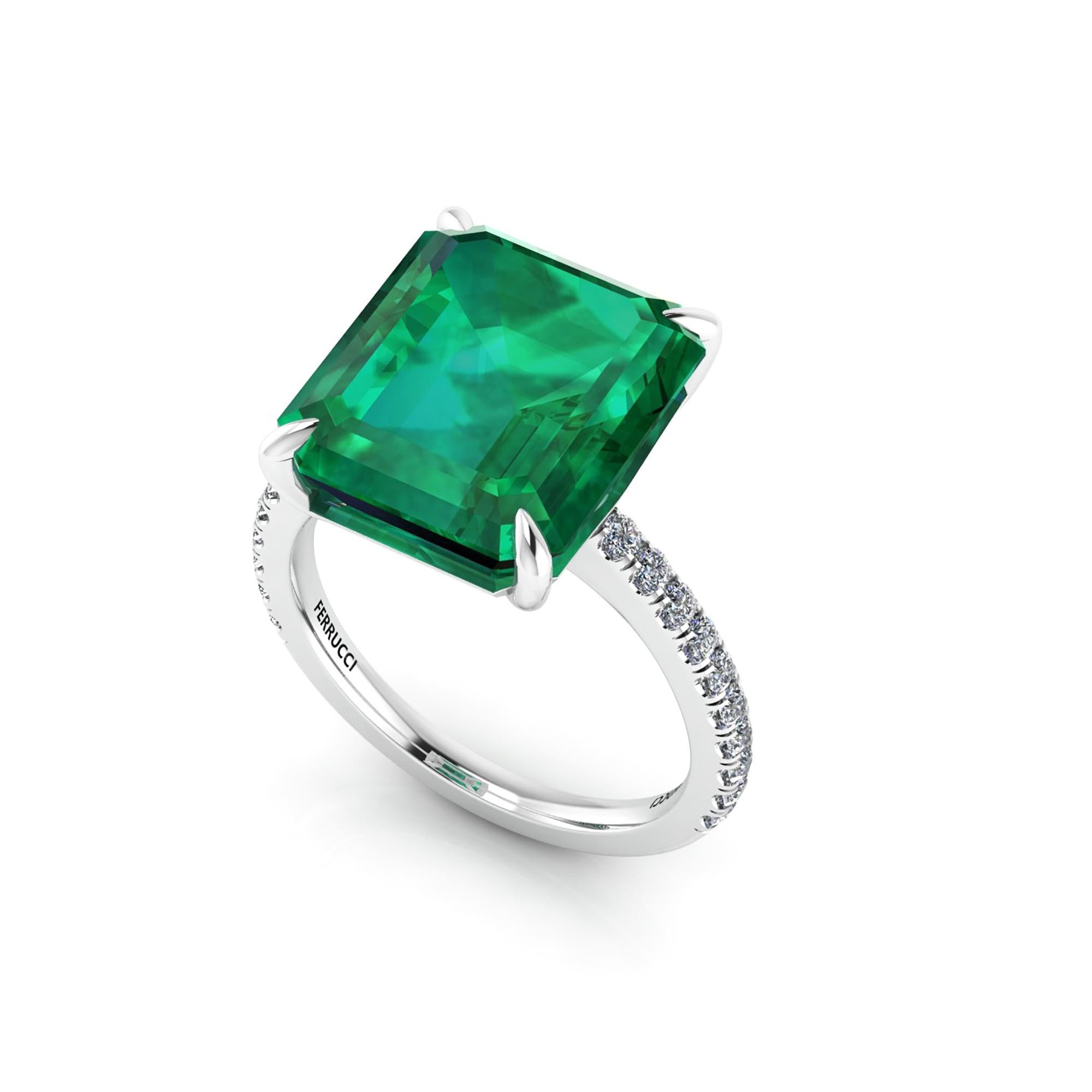 GRS Certified 6.95 Carat Emerald Cut Colombian Emerald Diamond Platinum Ring In New Condition In New York, NY