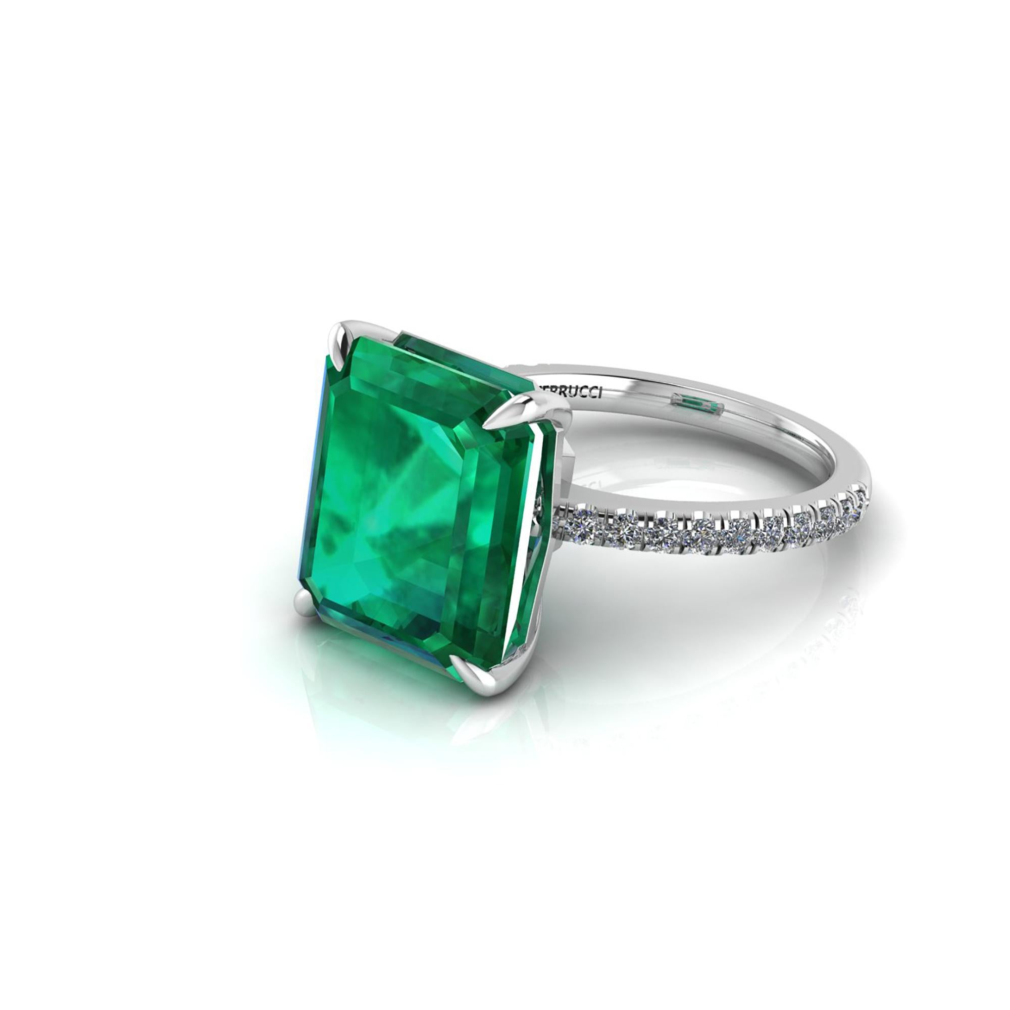 Women's GRS Certified 6.95 Carat Emerald Cut Colombian Emerald Diamond Platinum Ring