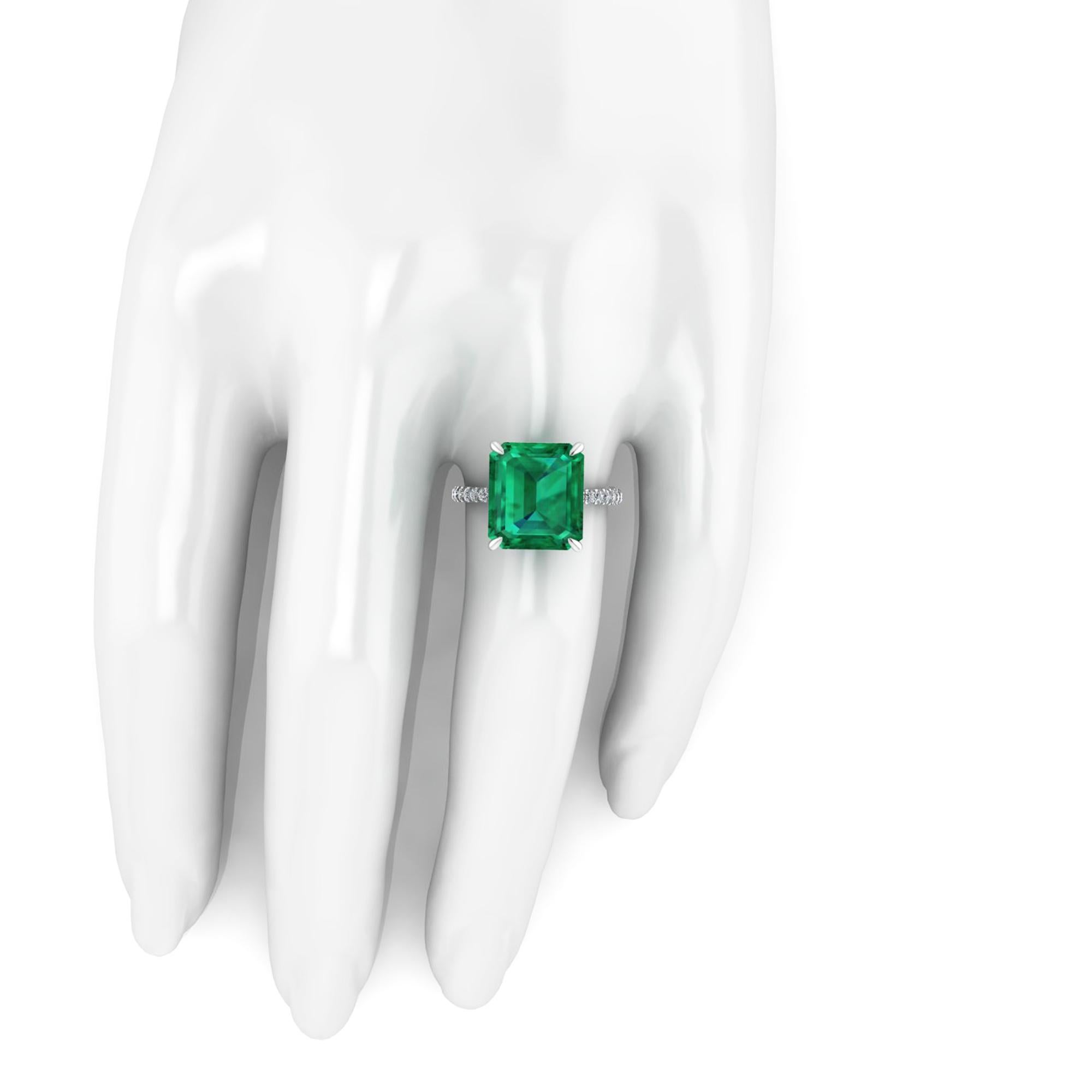 GRS Certified 6.95 Carat Emerald Cut Colombian Emerald Diamond Platinum Ring 2