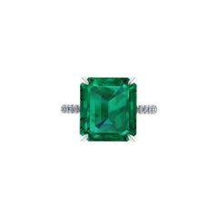 GRS Certified 6.95 Carat Emerald Cut Colombian Emerald Diamond Platinum Ring