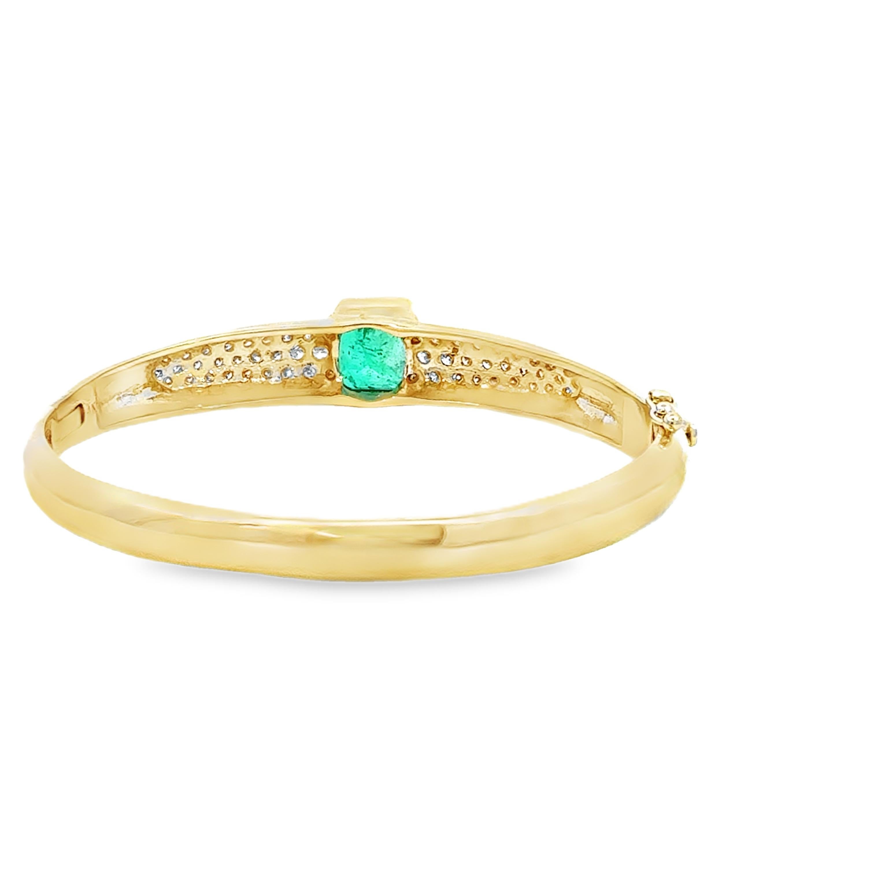 Bracelet jonc rétro vintage avec diamants et émeraude de Colombie certifiée GIA de 6,96 carats en vente 2
